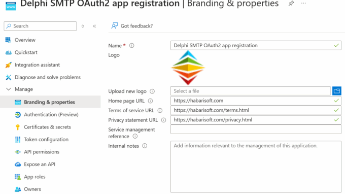 Delphi SMTP with OAuth2 app registration